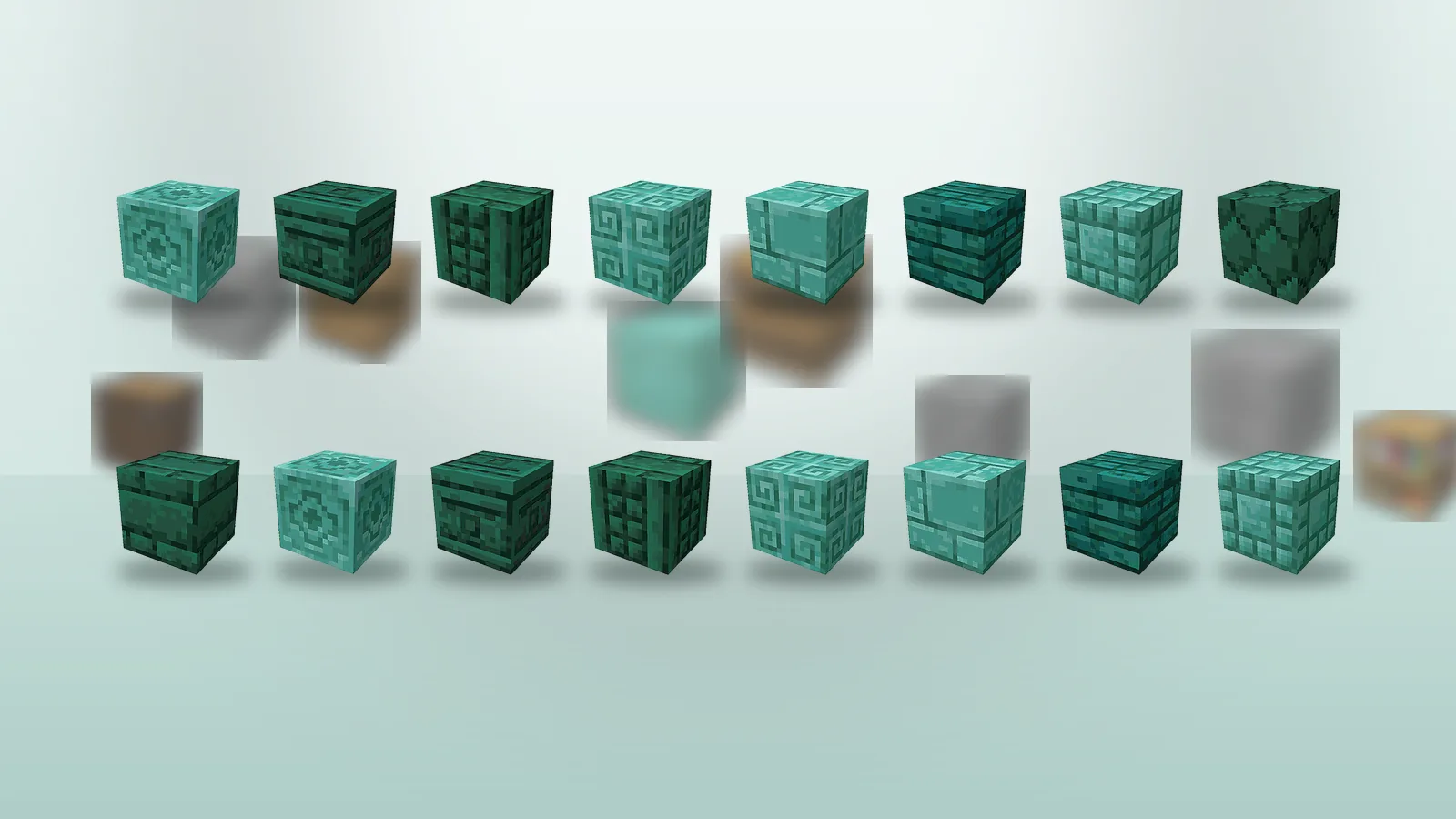Grid of green Chipped Mod block variants compared with other decoration mods