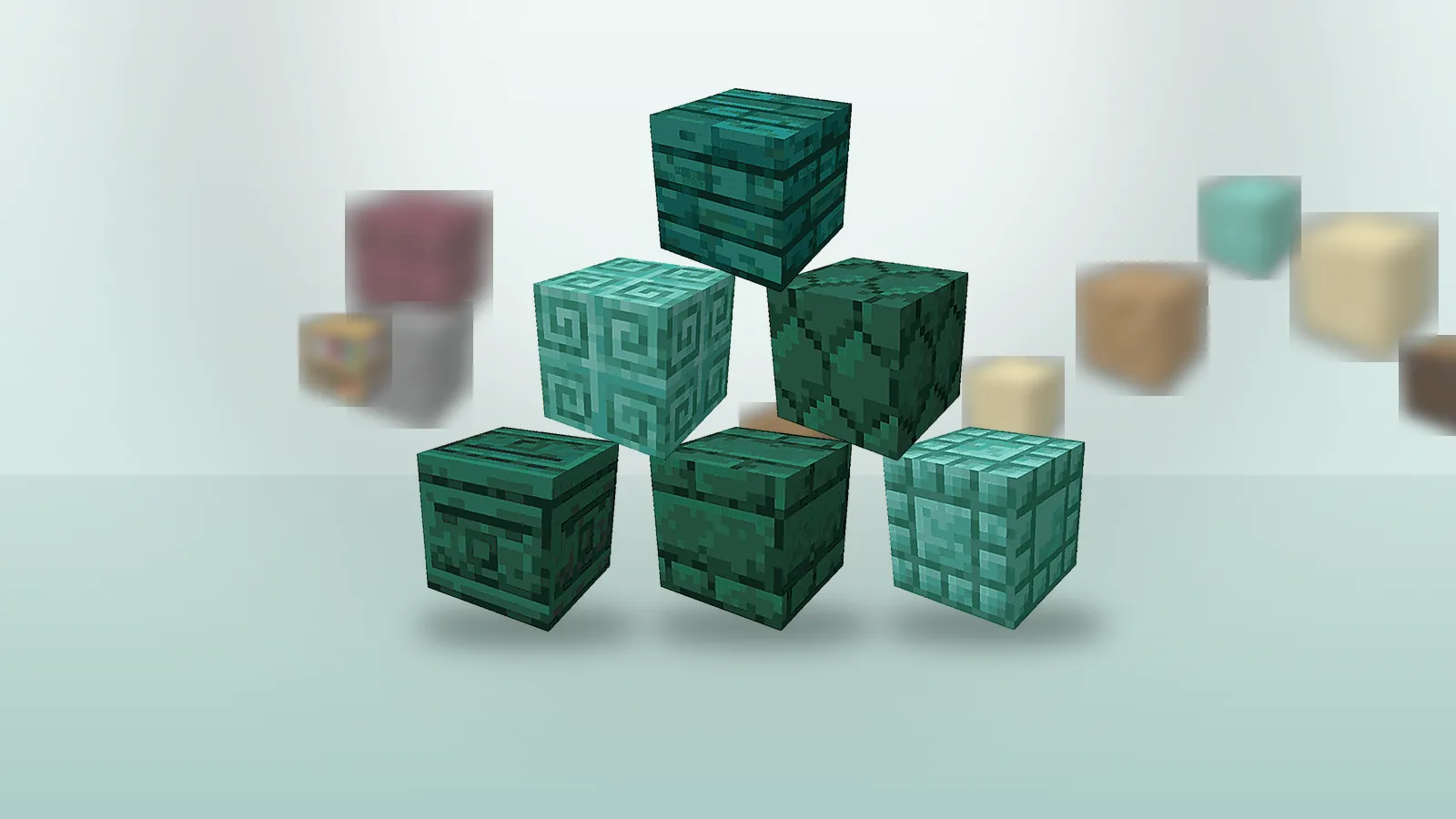 Stacked pyramid of green Chipped Mod block variants