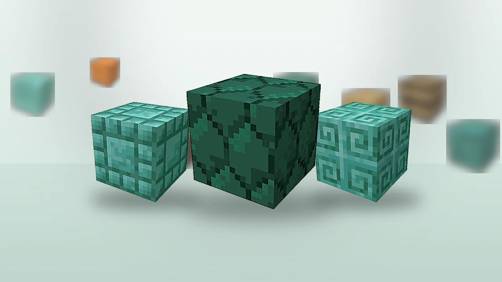 Three Chipped Mod prismarine block variants on a clean studio floor