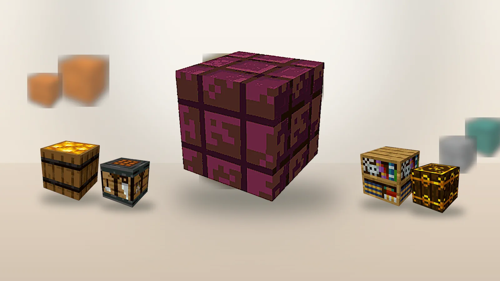 Large magenta Chipped block surrounded by smaller decorative variants